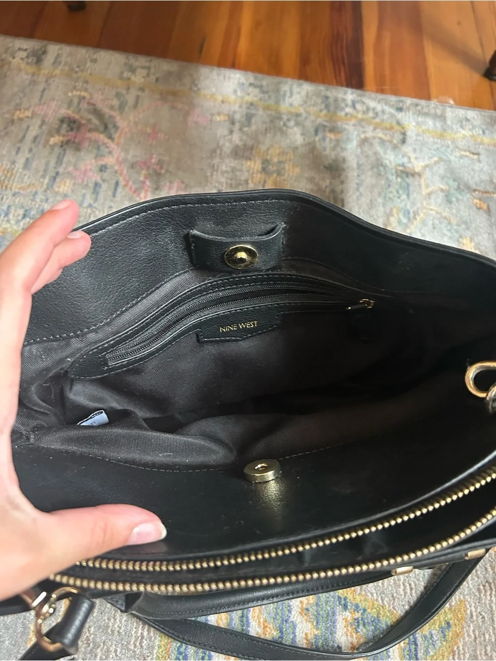 Nine West Black Satchel with Gold-Tone Hardware